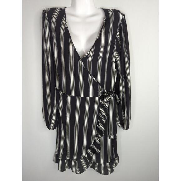 Xhilaration Women's Striped Faux Wrap Ruffle Dress Black White MED NWT Corporate - Picture 3 of 9